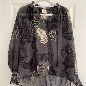 CAbi Black Sheer Floral Blouse